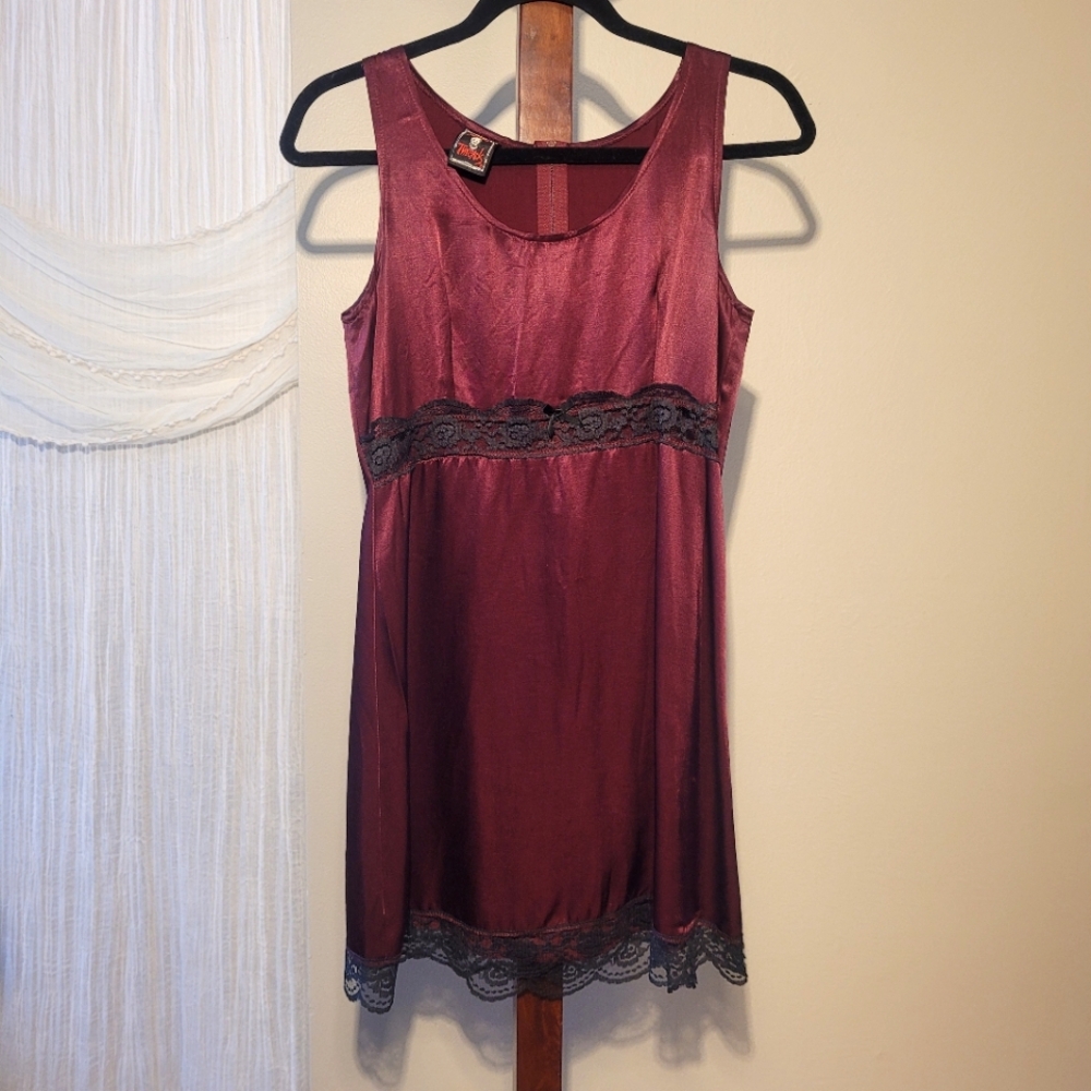 Morbid Threads Satin Wine Black Lace Mini Dress Size Medium